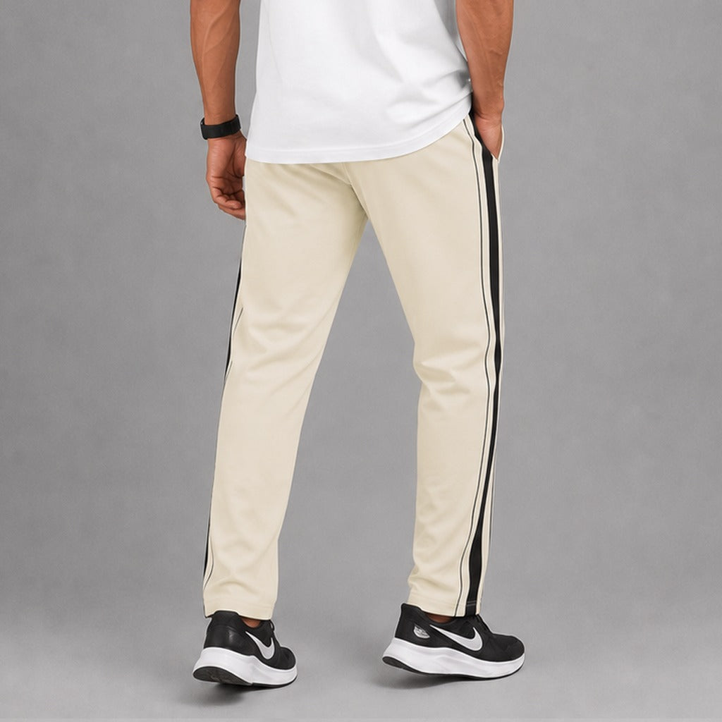 Men's Off White Baggy Trousers with Black Side Stripe