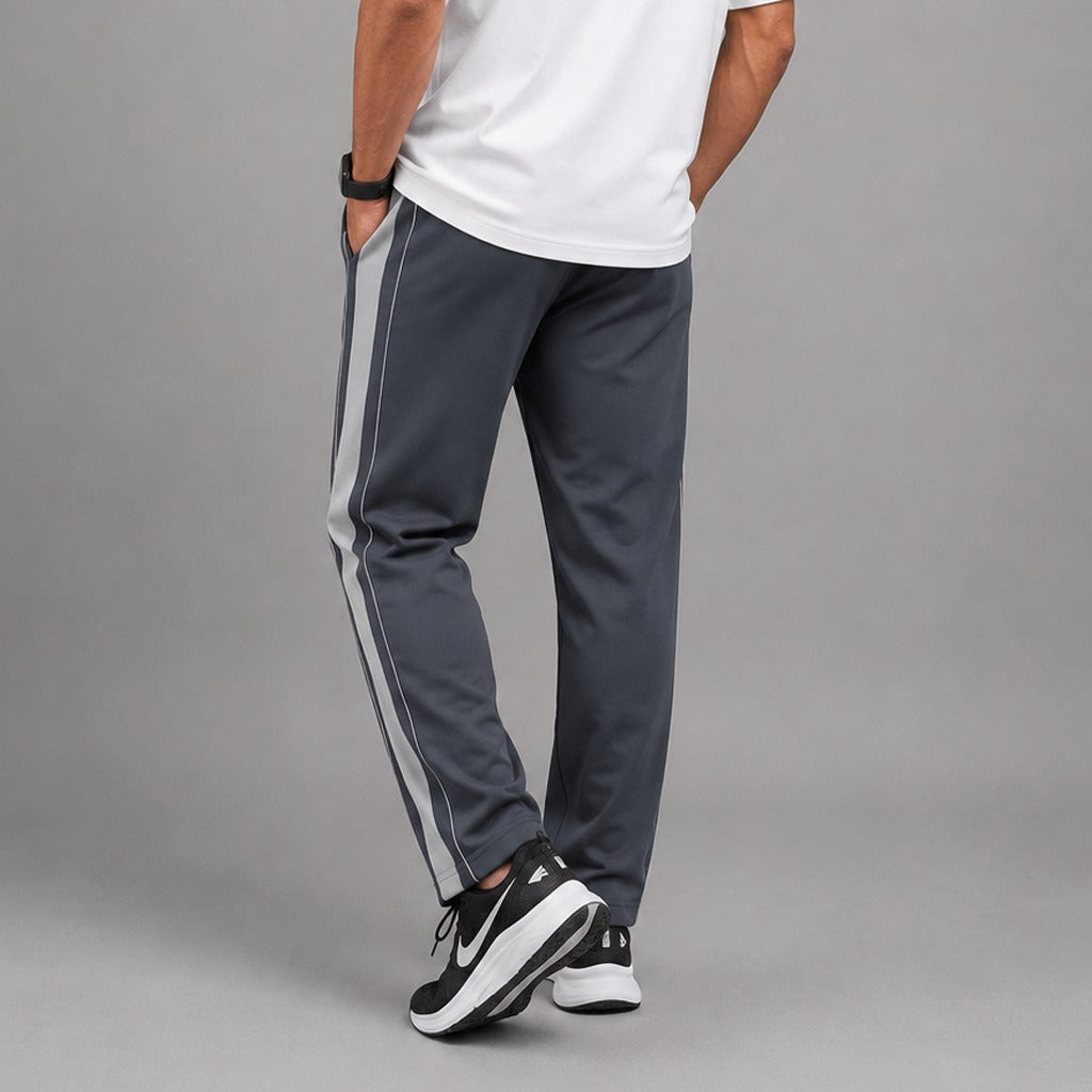 Men's Grey Baggy Trousers with Light Grey Side Stripe