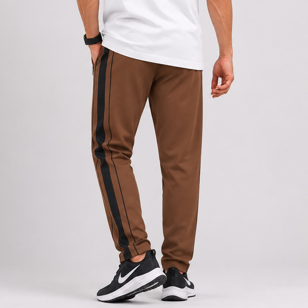 Men's Brown Baggy Trousers with Black Side Stripe