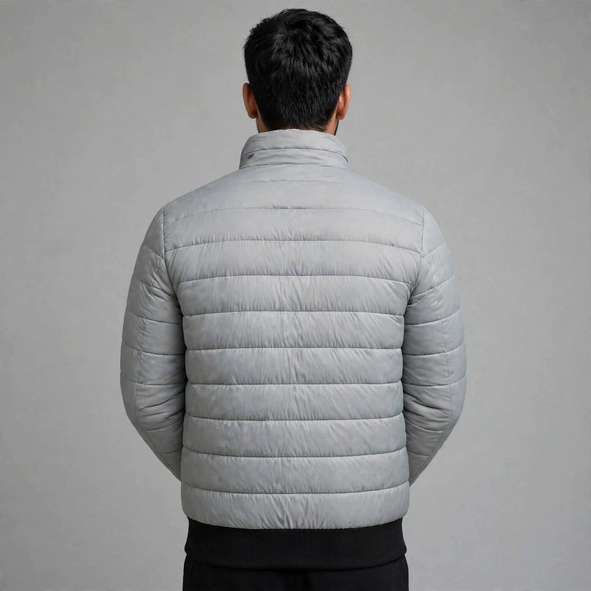 Men's Grey Puffer Jacket Stand Collar | Premium Winter Fit