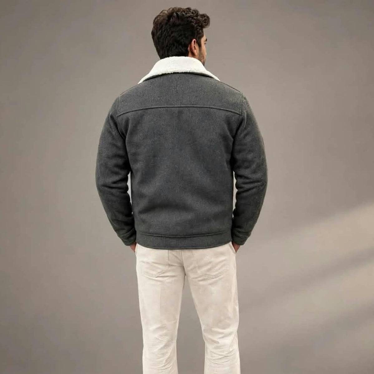 Men’s Charcoal Grey Wool Winter Jacket | Plush Lined,