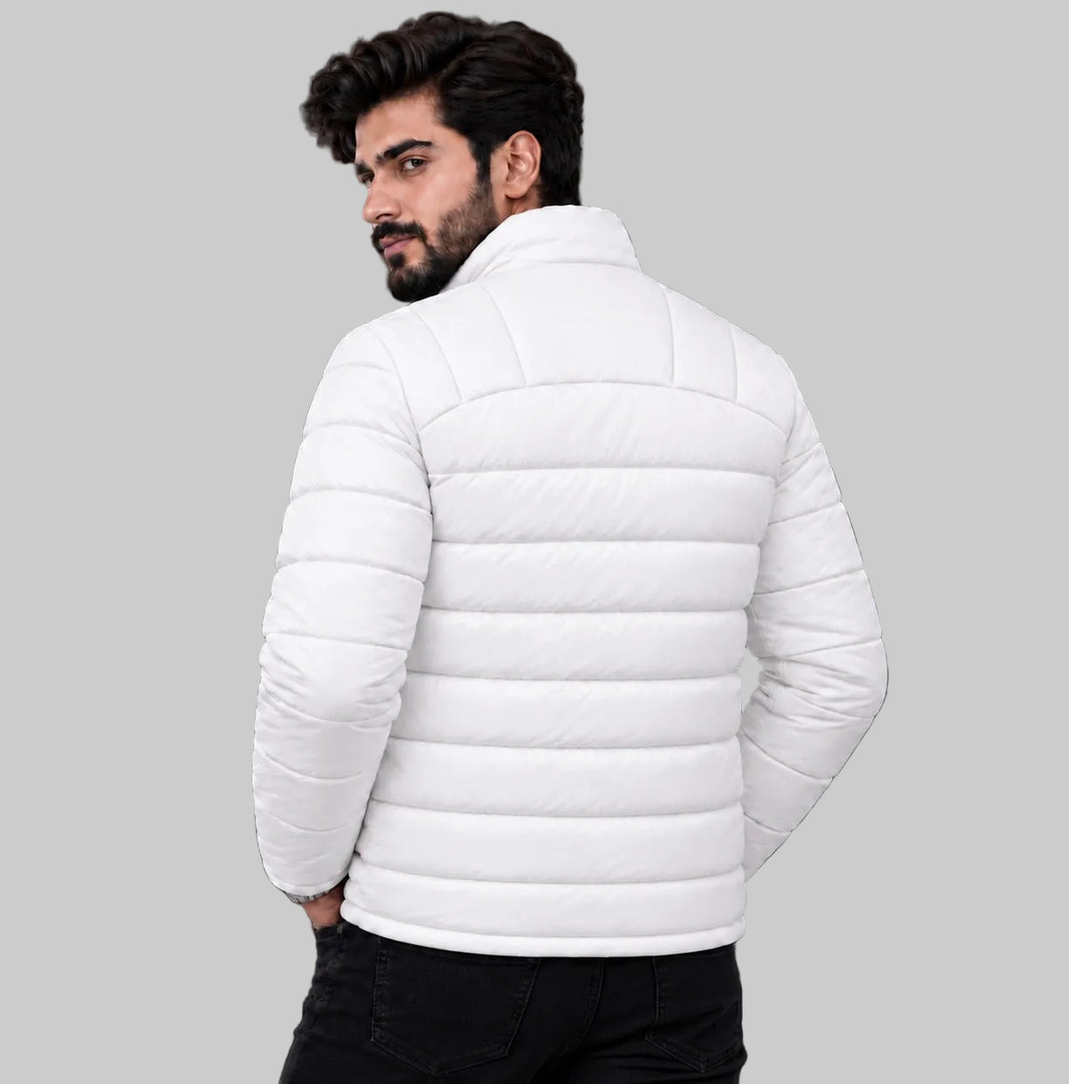 Men’s Premium Pure White Stitch-Detail Jacket