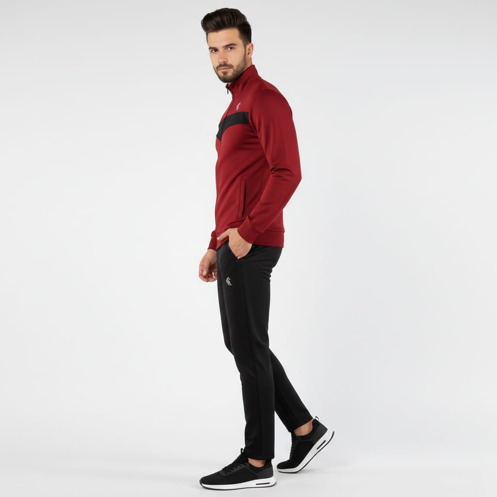 burgundy sports tracksuit for men