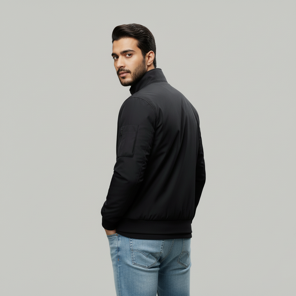 Men's Black Sherpa Lined Bomber Jacket