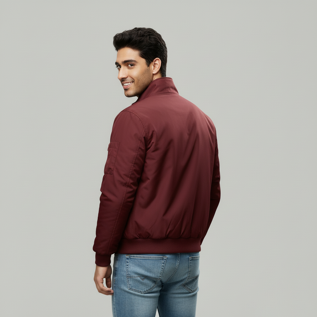 Men's Mahroon Sherpa Lined Bomber Jacket