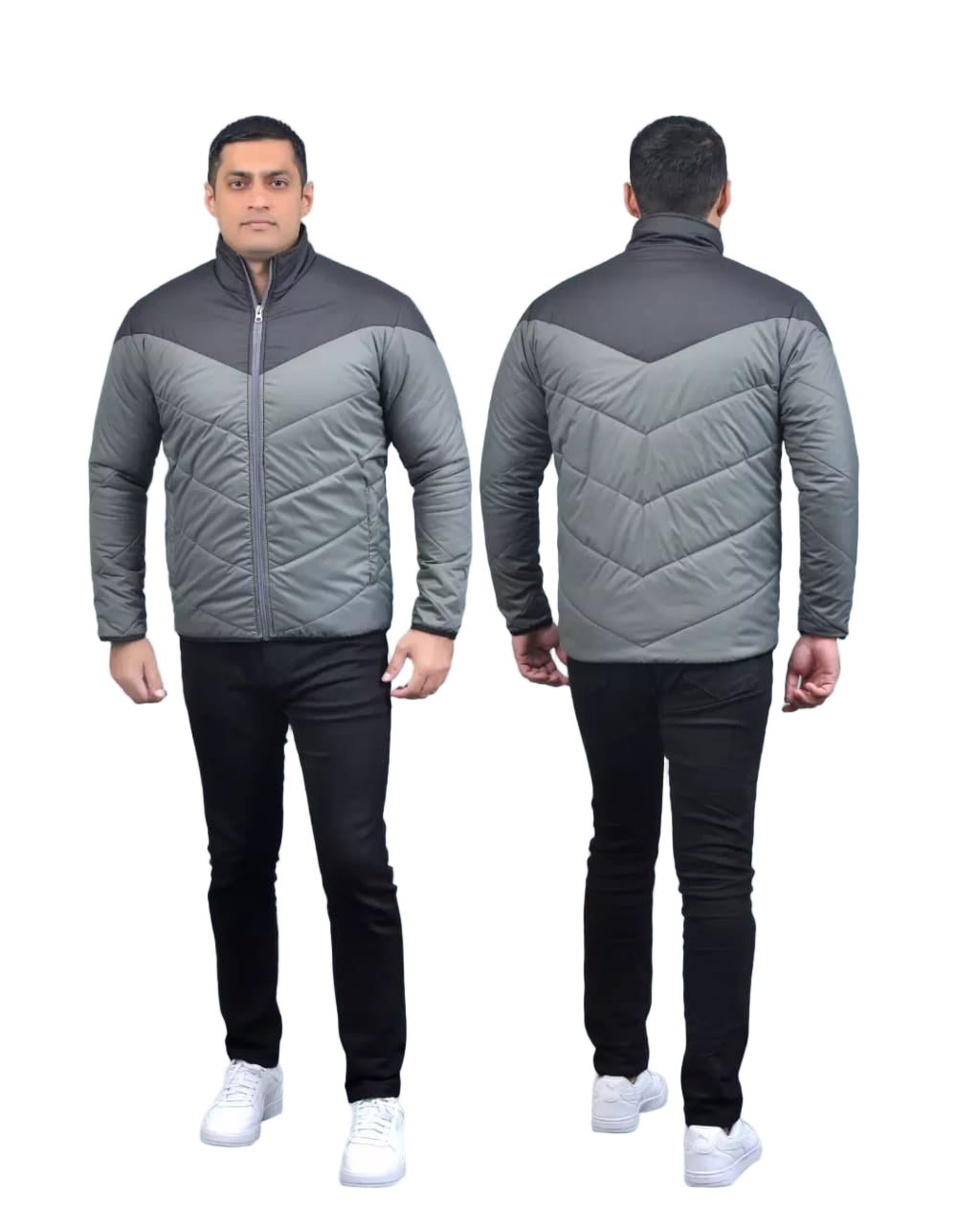 Men Grey Puffer Jacket Black and Grey Two Tone jacket