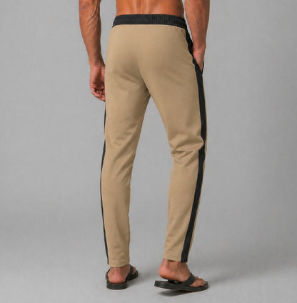 Men’s Brown Athleisure Trousers with Black Stripe