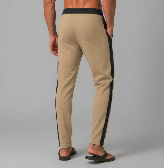 Men’s Brown Athleisure Trousers with Black Stripe