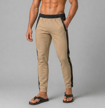 Men’s Brown Athleisure Trousers with Black Stripe