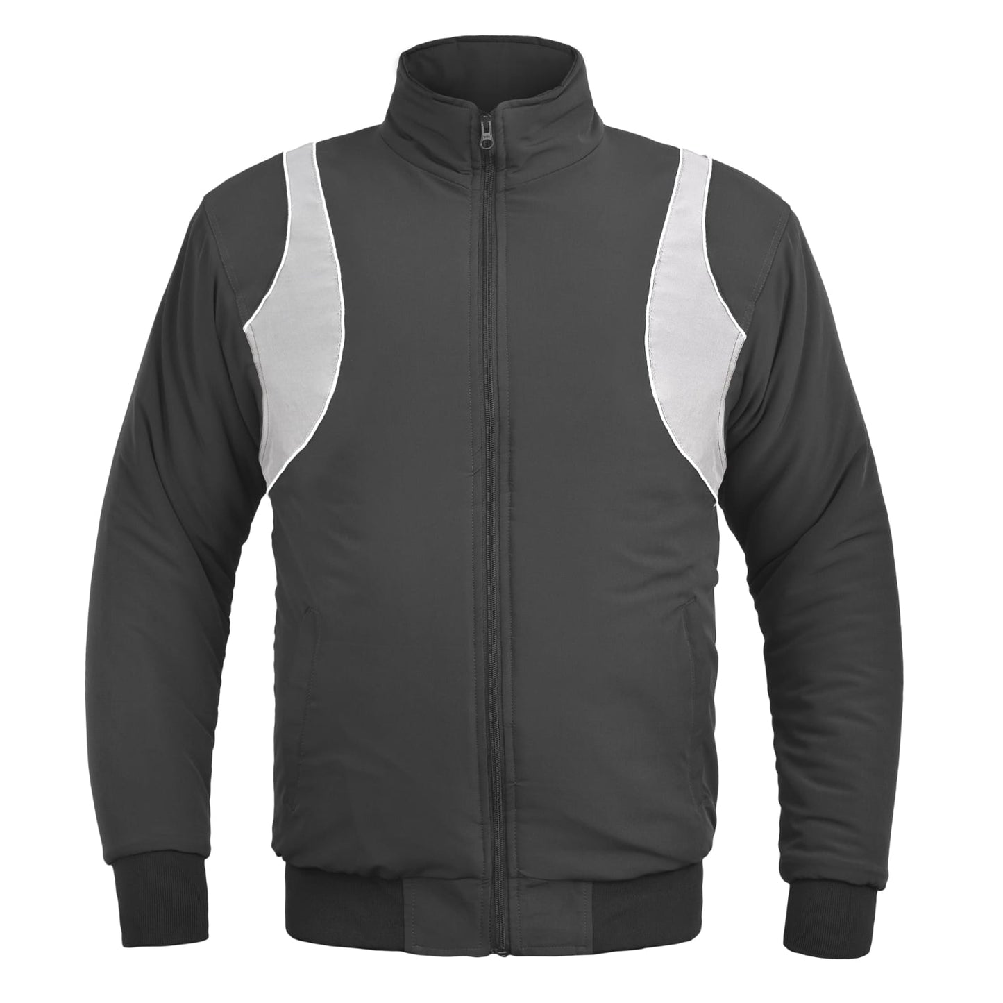 Black jacket with white accents