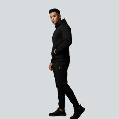 Men's Black Fleece Tracksuit with Cape Hoodie 