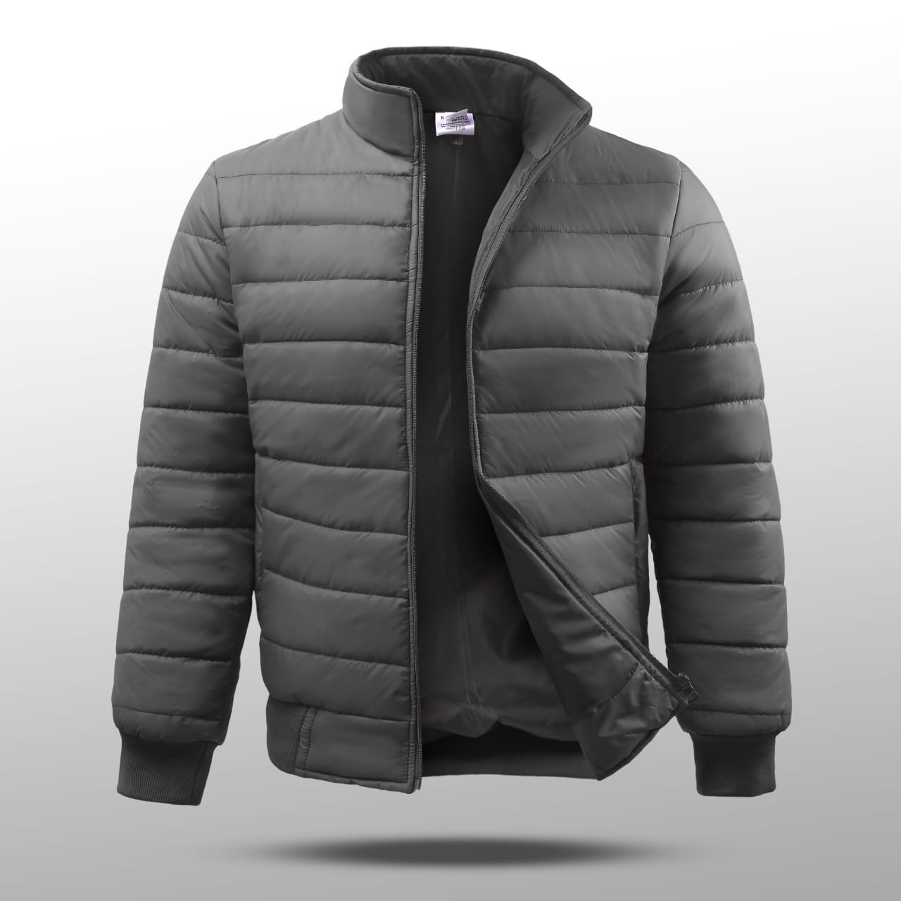 Men's Grey Quilted Puffer Jacket with Stand Collar - Winter Fashion Pakistan