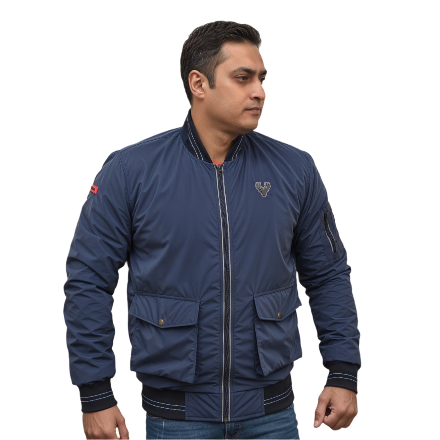 men navy blue bomber utility jacket