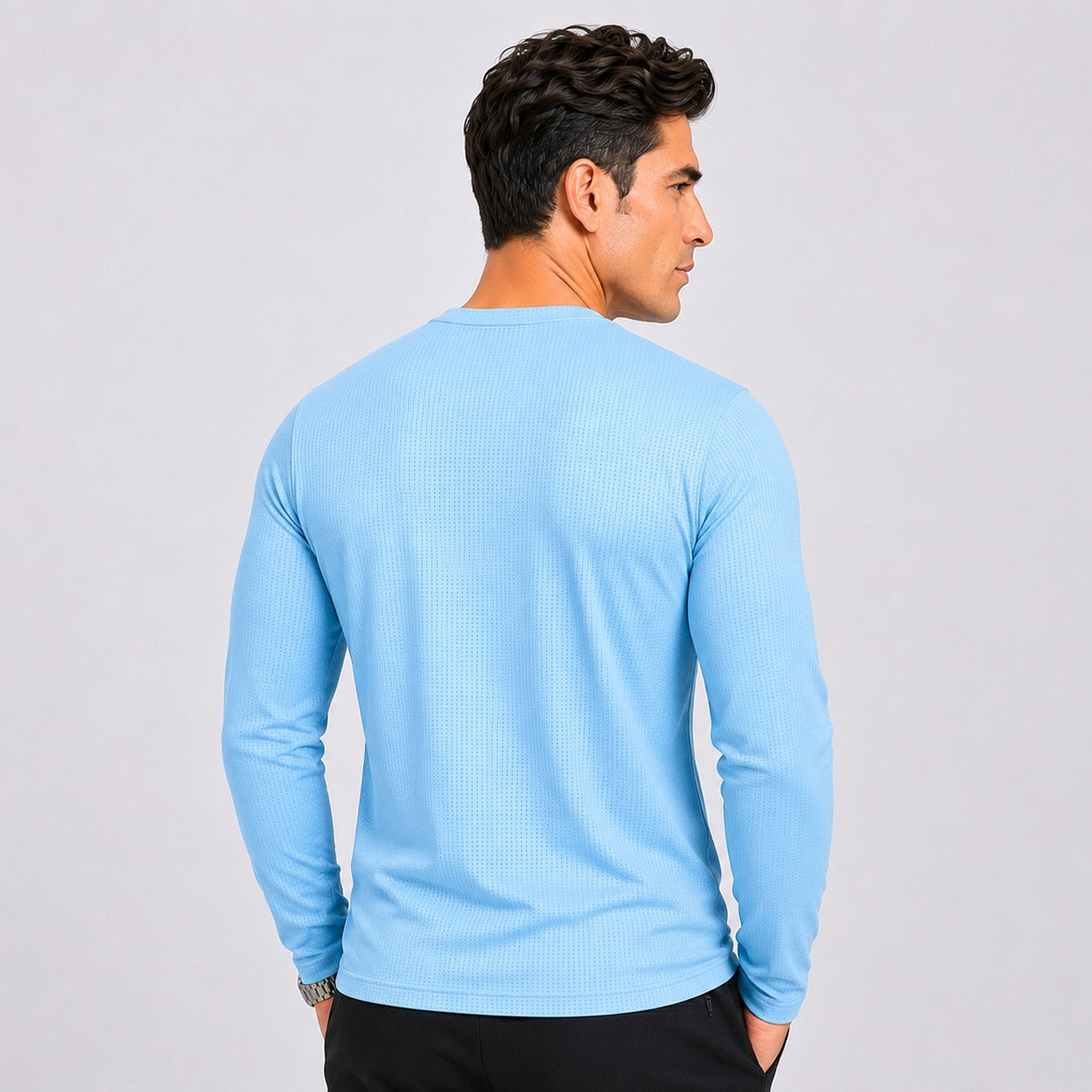 Sky Blue Men's Full Sleeve Dry Fit T-Shirt