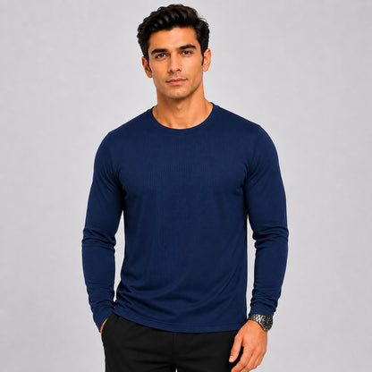 Navy Blue Men's Full Sleeve Dry Fit T-Shirt