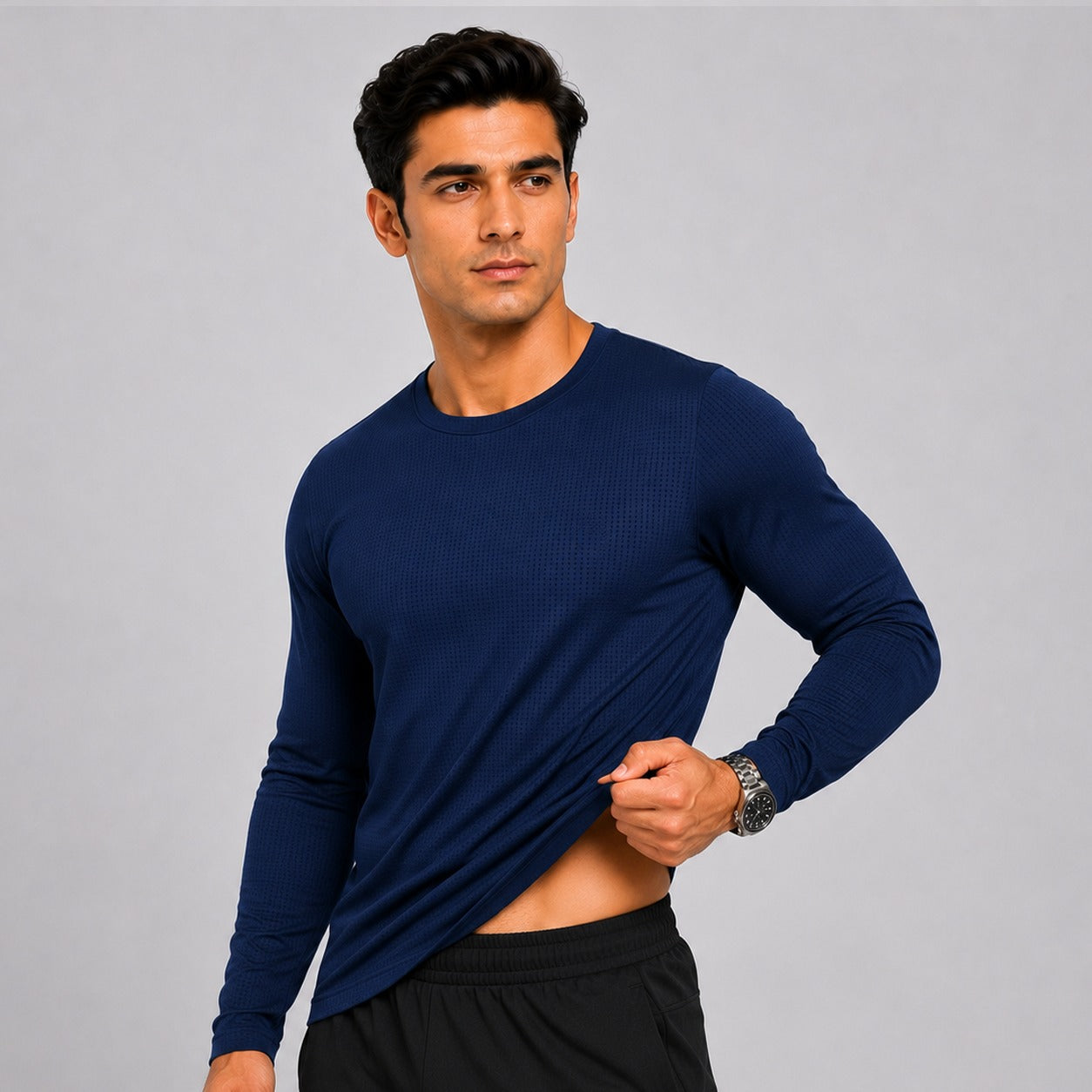 Navy Blue Men's Full Sleeve Dry Fit T-Shirt
