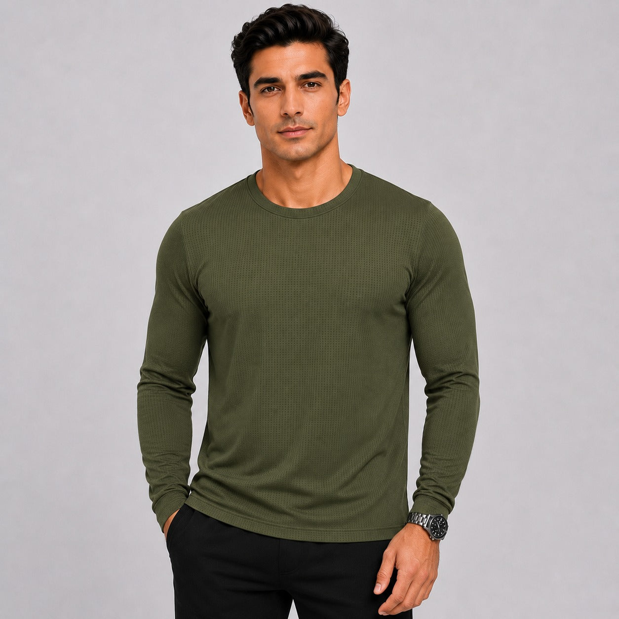 Olive Men's Full Sleeve Dry Fit T-Shirt