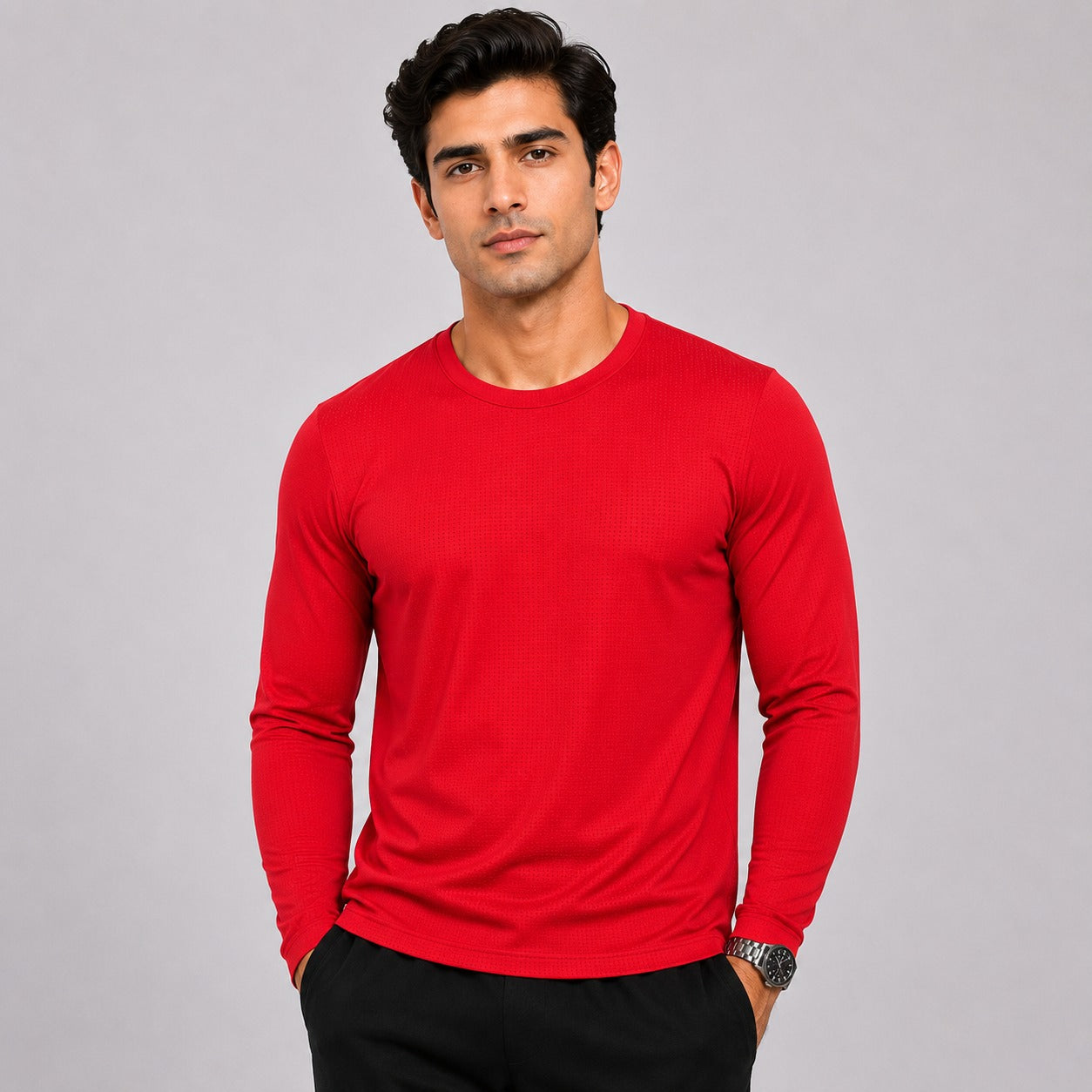 Red Men's Full Sleeve Dry Fit T-Shirt