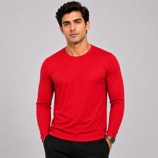 Red Men's Full Sleeve Dry Fit T-Shirt