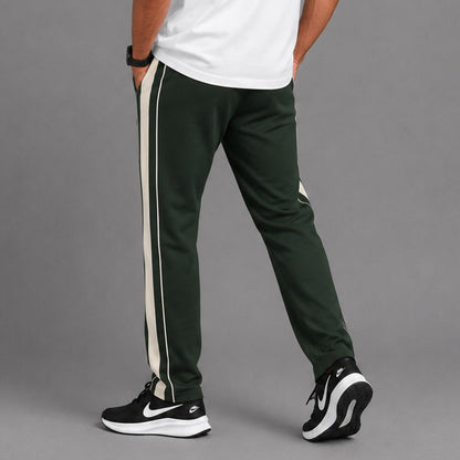 Men's Green Baggy Trousers with White Side Stripe