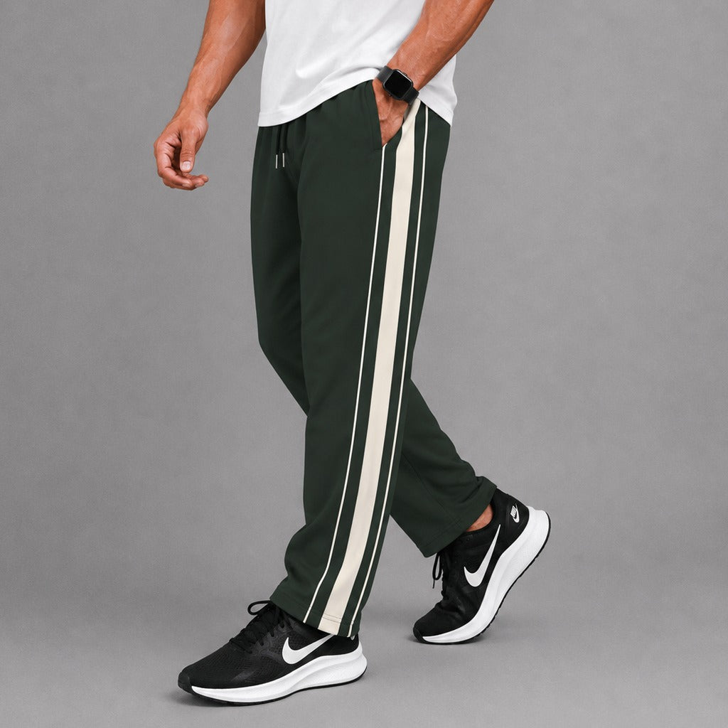 Men's Green Baggy Trousers with White Side Stripe