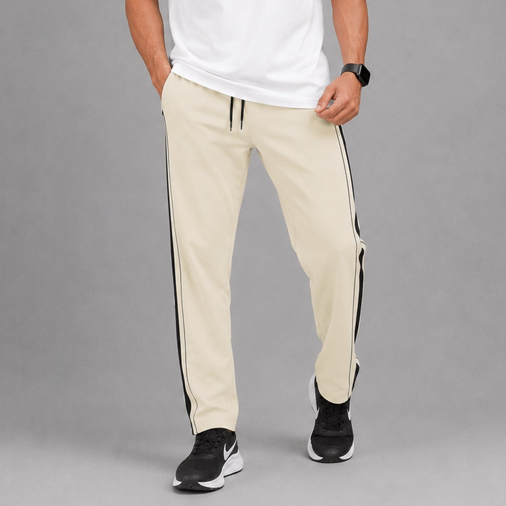 Men's Off White Baggy Trousers with Black Side Stripe