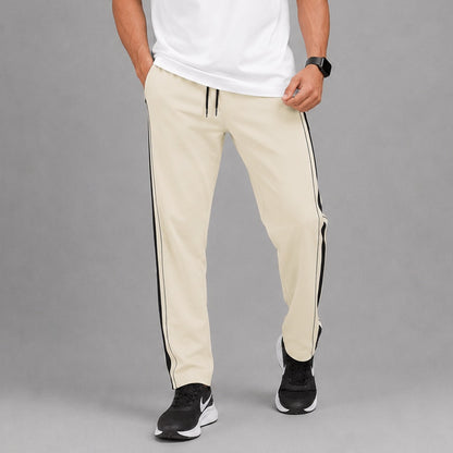 Men's Off White Baggy Trousers with Black Side Stripe