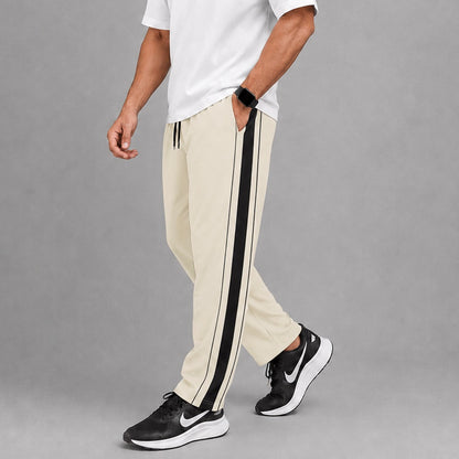Men's Off White Baggy Trousers with Black Side Stripe