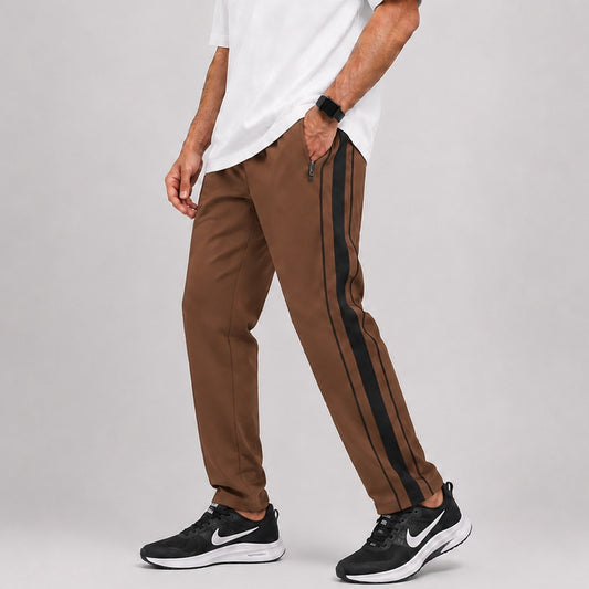 Men's Brown Baggy Trousers with Black Side Stripe
