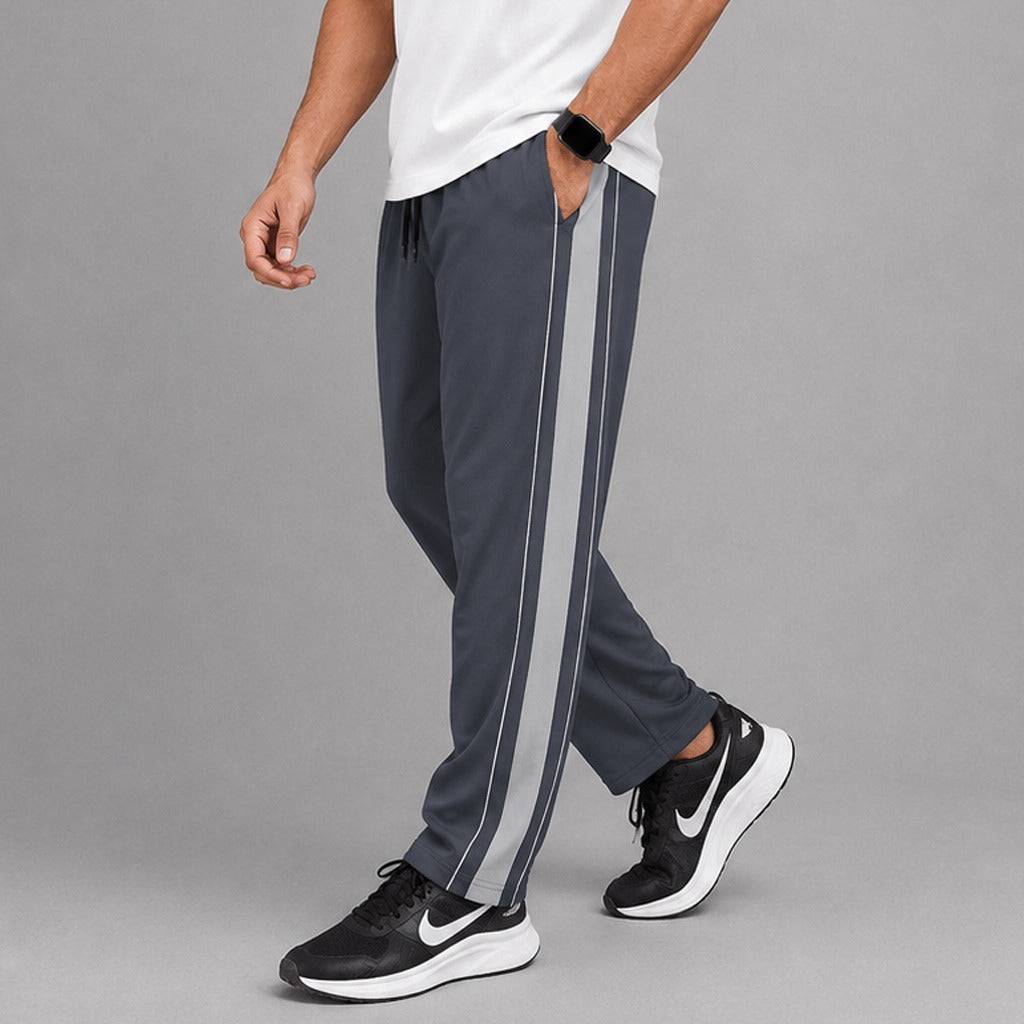Men's Grey Baggy Trousers with Light Grey Side Stripe