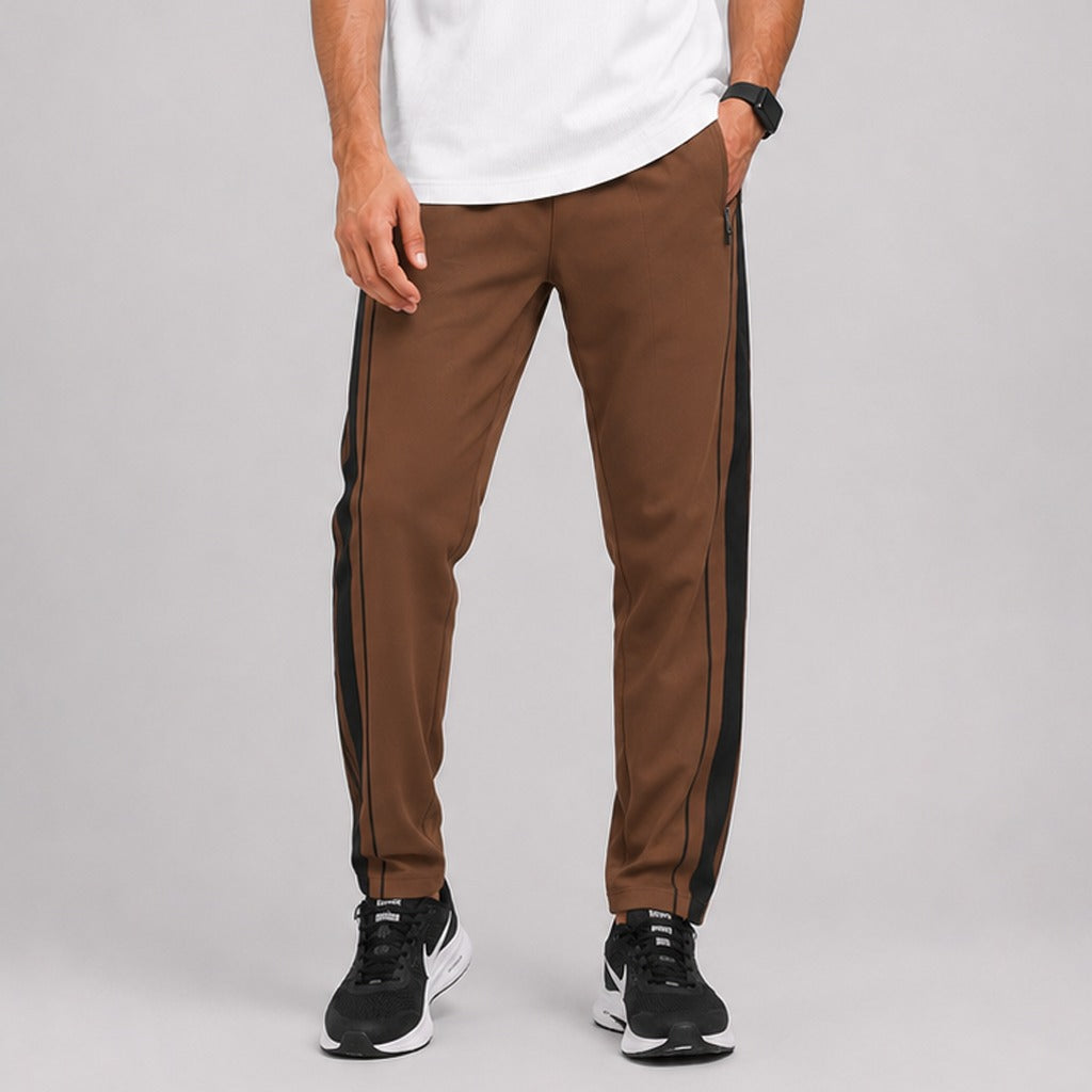 Men's Brown Baggy Trousers with Black Side Stripe