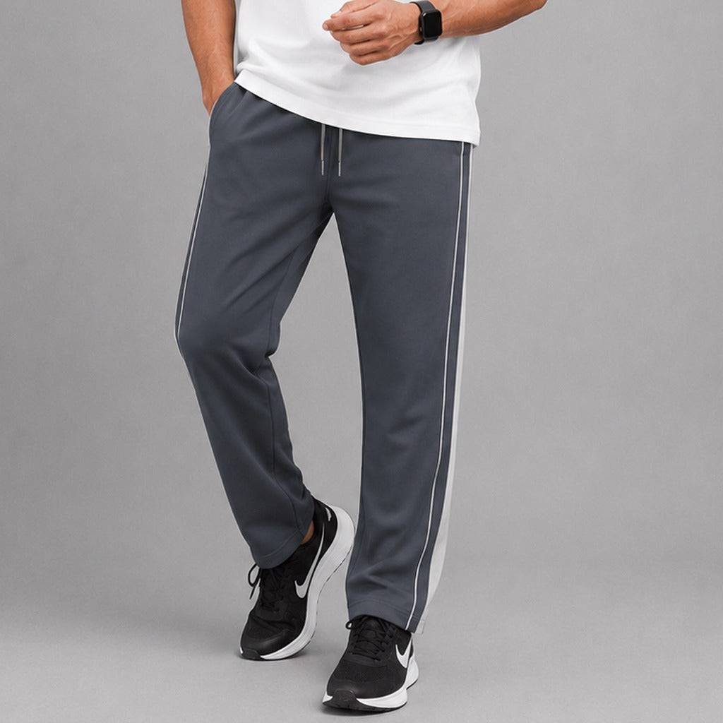 Men's Grey Baggy Trousers with Light Grey Side Stripe