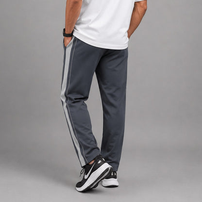 Men's Grey Baggy Trousers with Light Grey Side Stripe