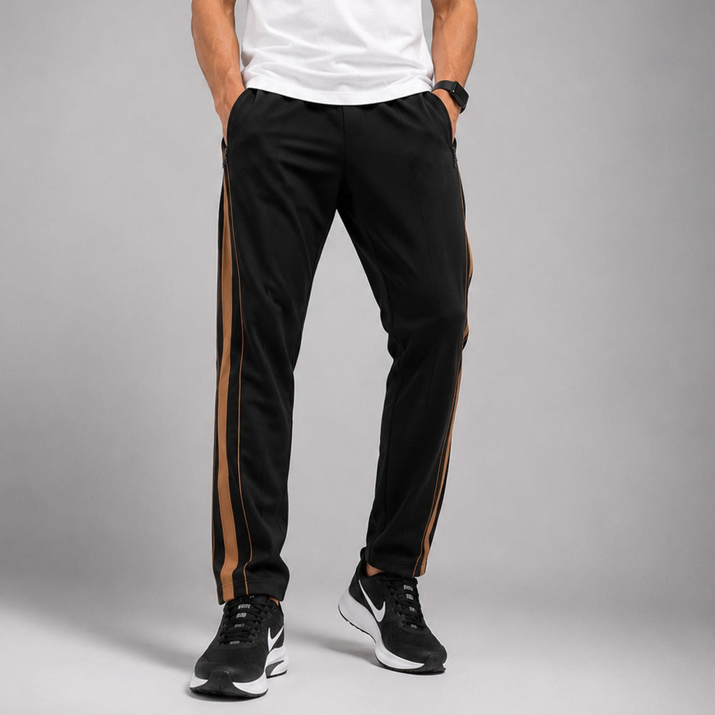 Men's Black Baggy Trousers with Brown Side Stripe