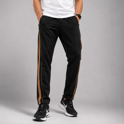 Men's Black Baggy Trousers with Brown Side Stripe