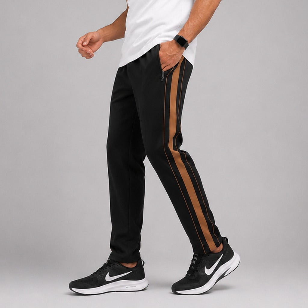 Men's Black Baggy Trousers with Brown Side Stripe