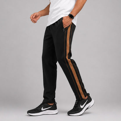 Men's Black Baggy Trousers with Brown Side Stripe