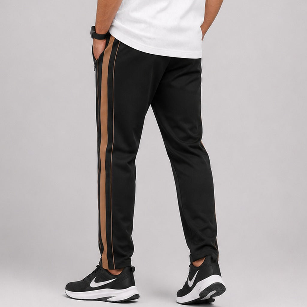Men's Black Baggy Trousers with Brown Side Stripe