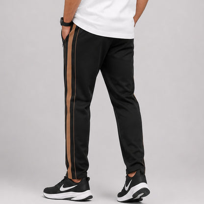 Men's Black Baggy Trousers with Brown Side Stripe
