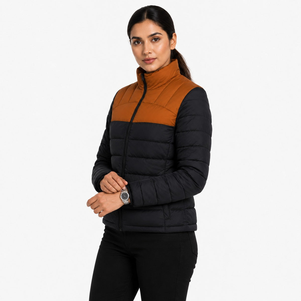 Women’s Puffer Jacket – Rust & Black