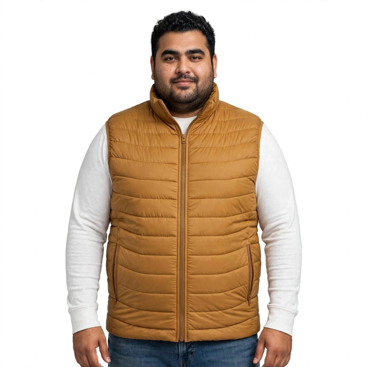 Men’s Plus-Size Sleeveless Jacket – Mustard Yellow