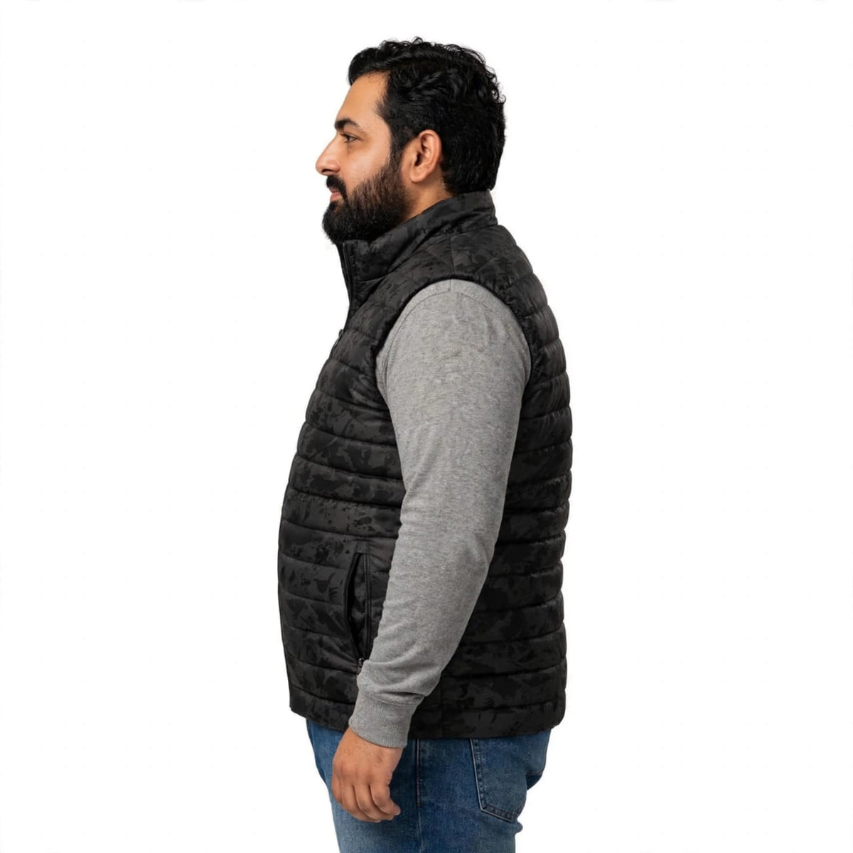 Men’s Black Camo Print Sleeveless Jacket