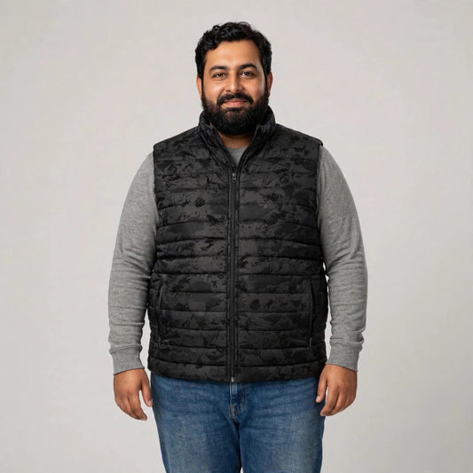 Men’s Black Camo Print Sleeveless Jacket