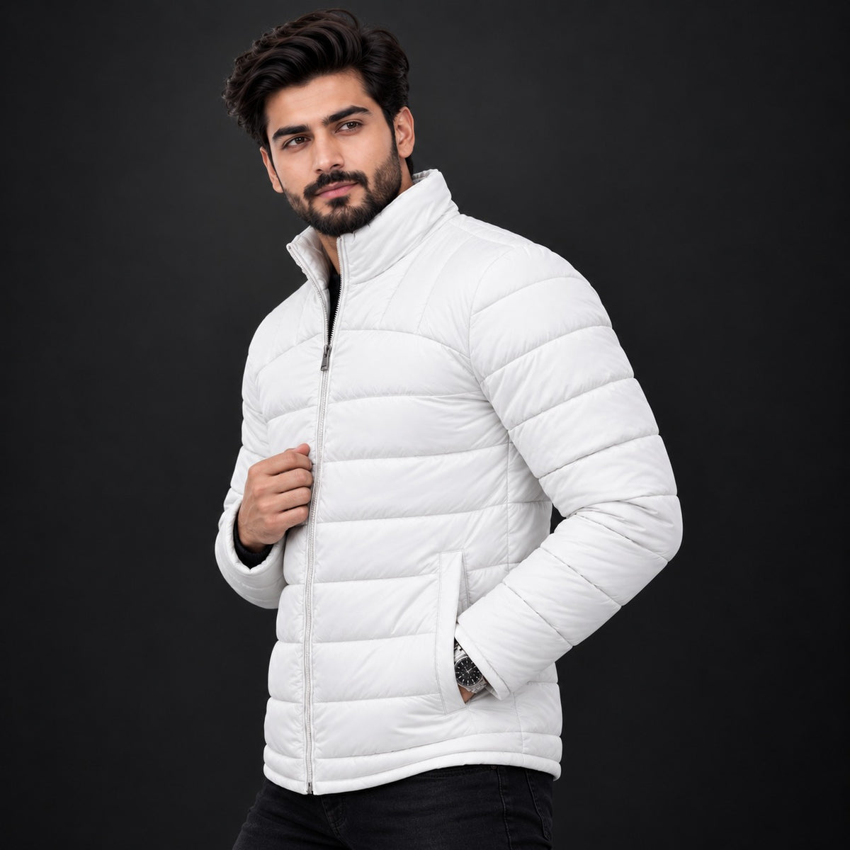 Men’s Premium Pure White Stitch-Detail Jacket