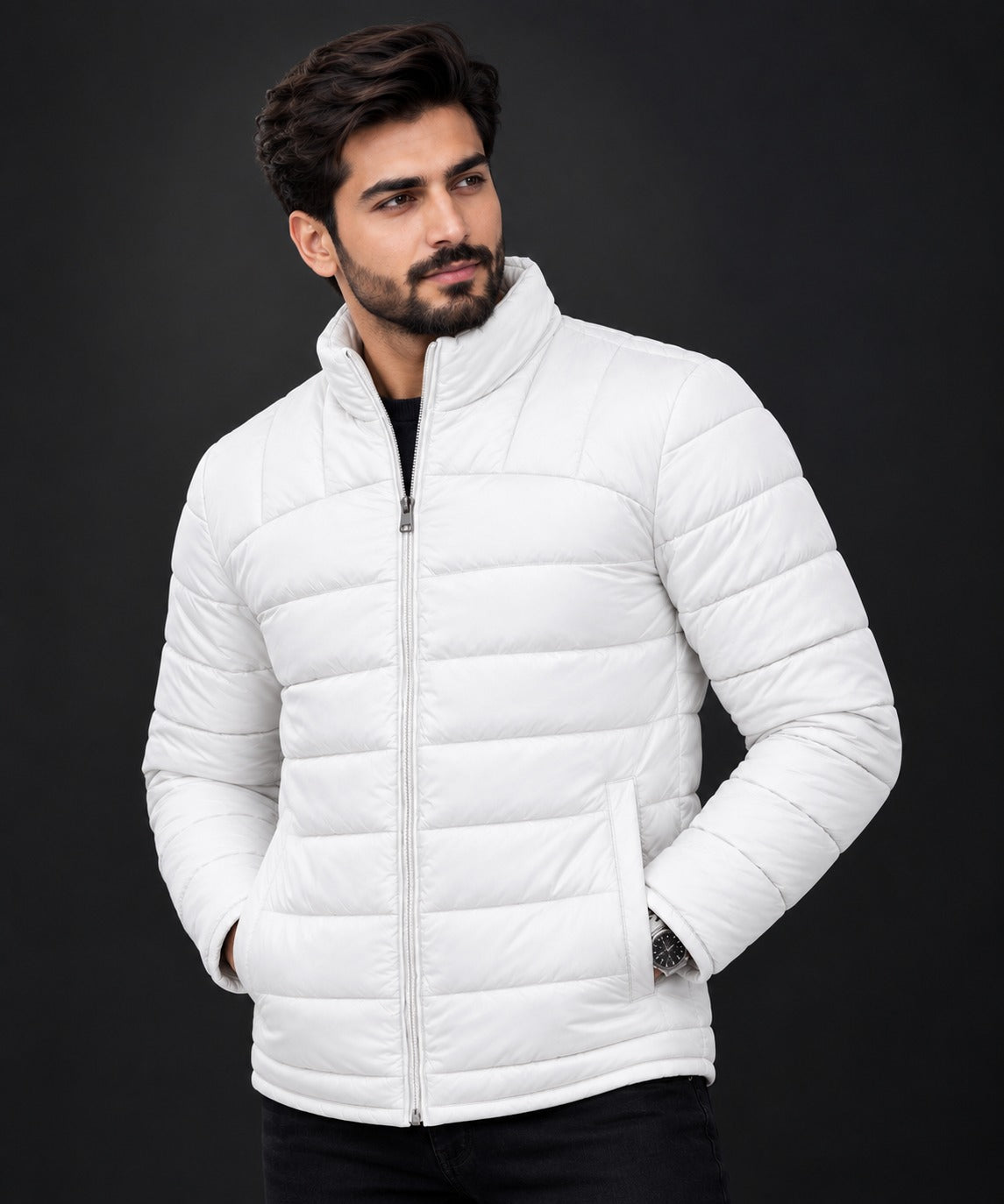 Men’s Premium Pure White Stitch-Detail Jacket