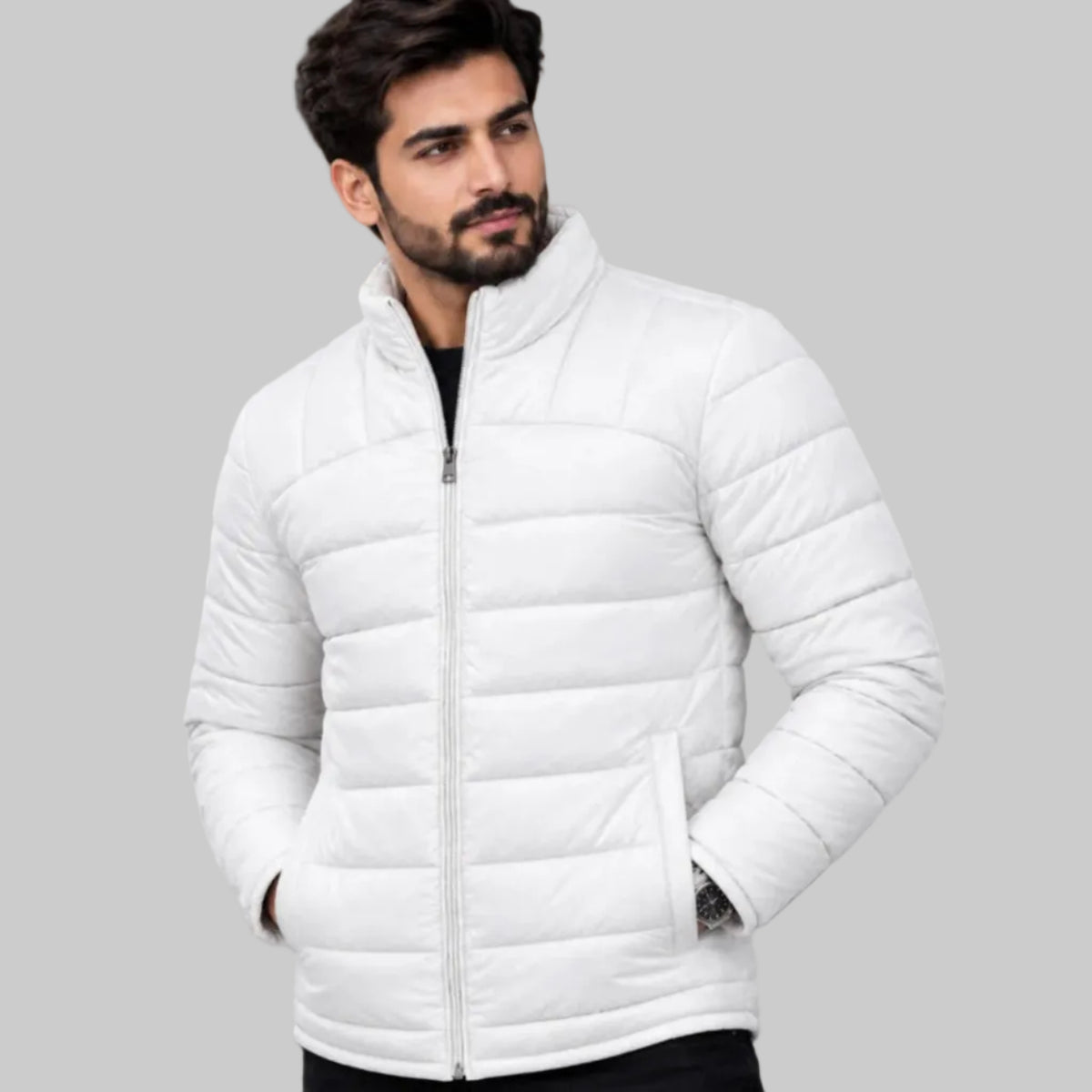Men’s Premium Pure White Stitch-Detail Jacket