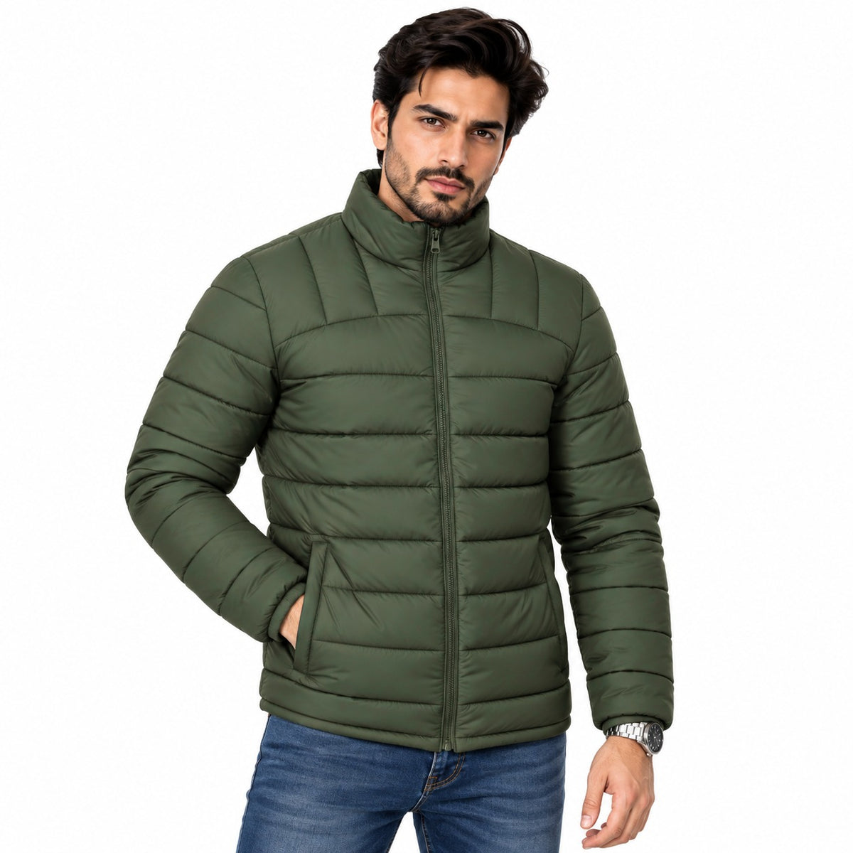 Men’s Olive Quilted Puffer Jacket