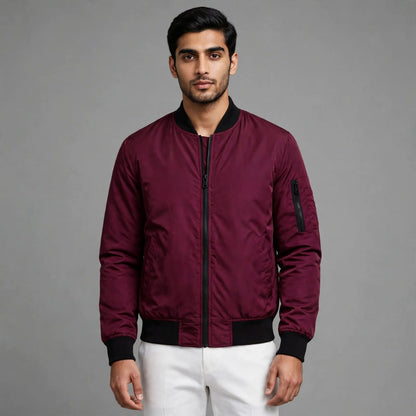 Merlot Edge Men's Maroon  Bomber Jacket