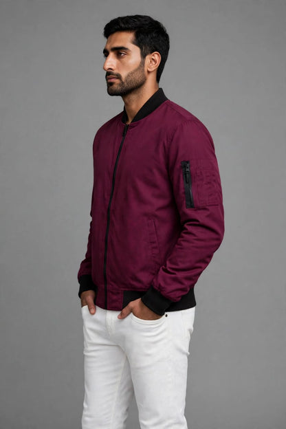 Merlot Edge Men's Maroon  Bomber Jacket