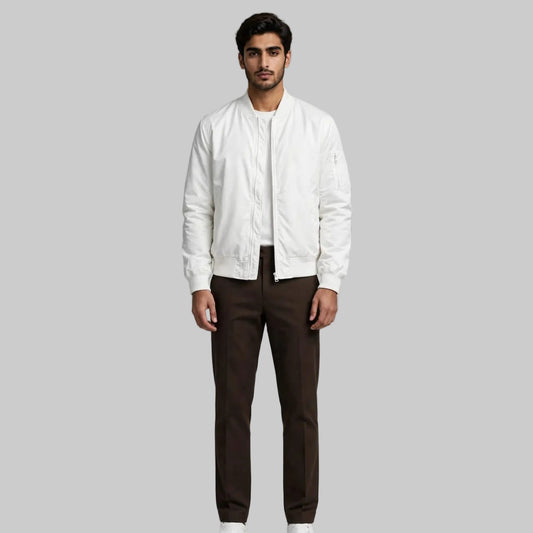 White Waterproof Bomber Jacket for Bikers
